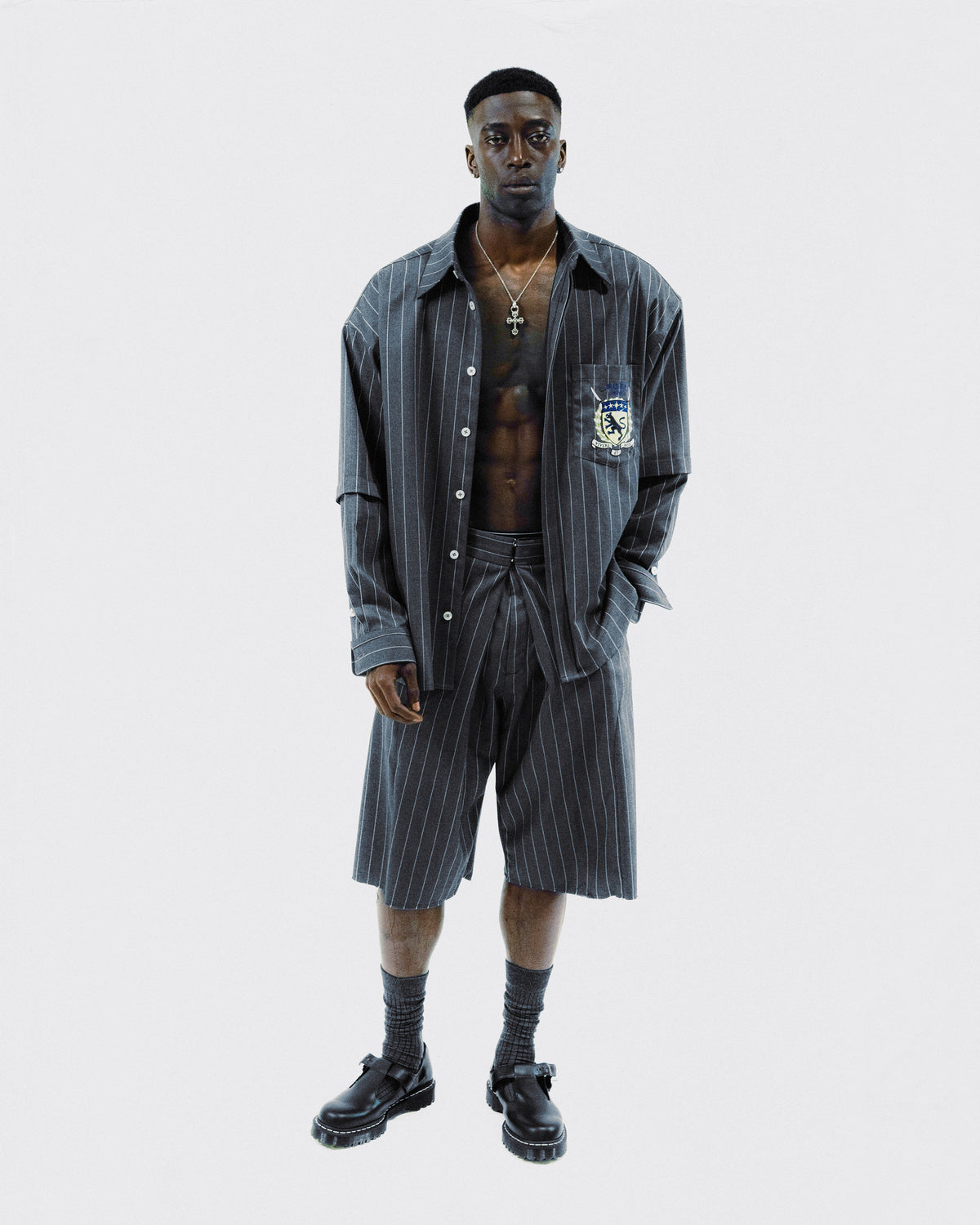 Pleated Pinstripe Short