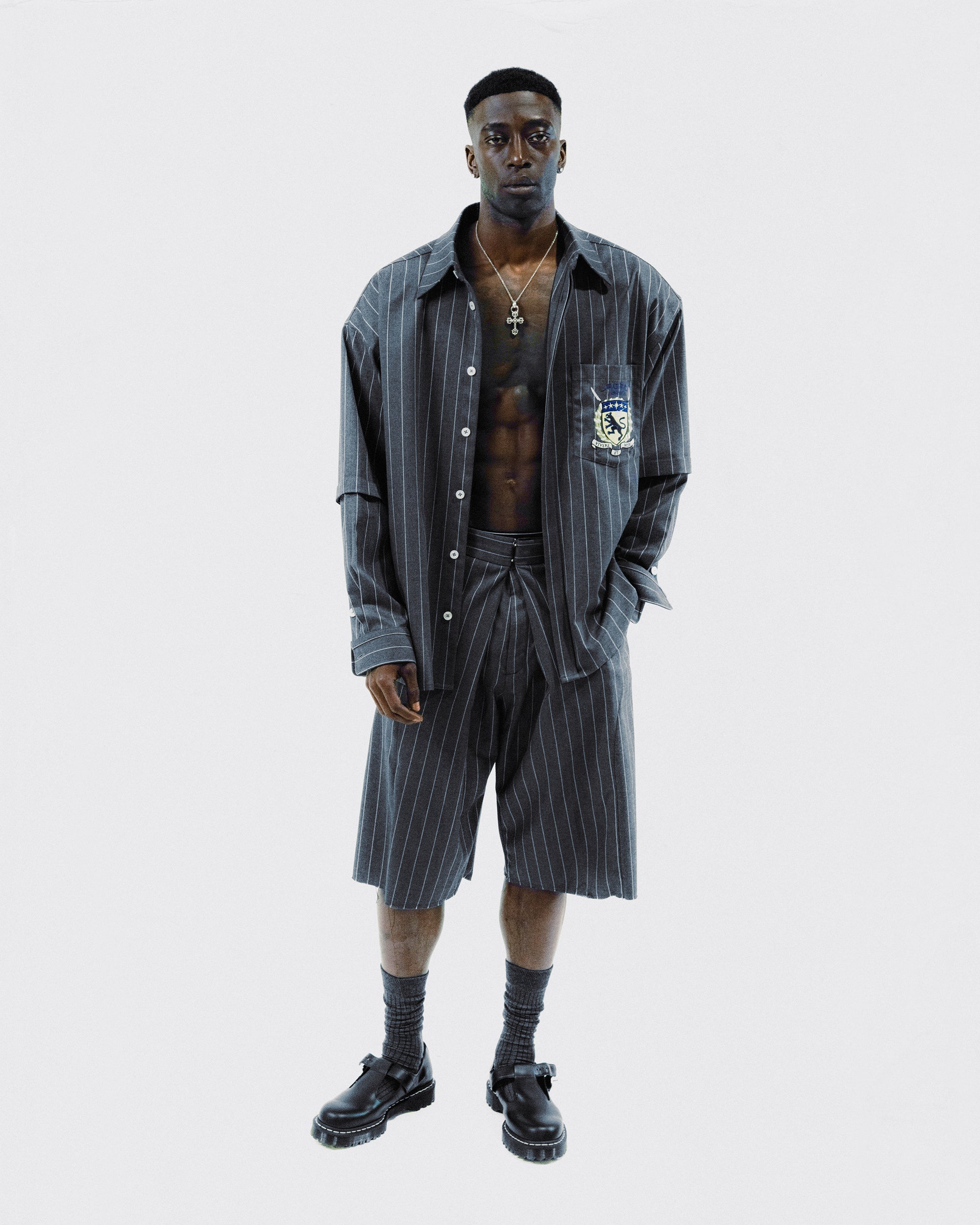 Pleated Pinstripe Short